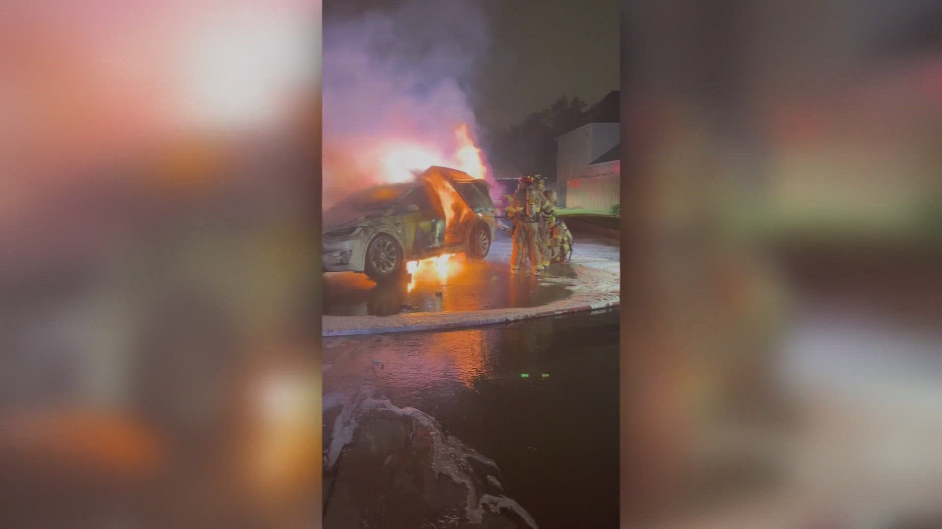 The car's owner said they heard a hissing sound from the Tesla's battery, which was installed the day before, then saw flames shooting from that battery.