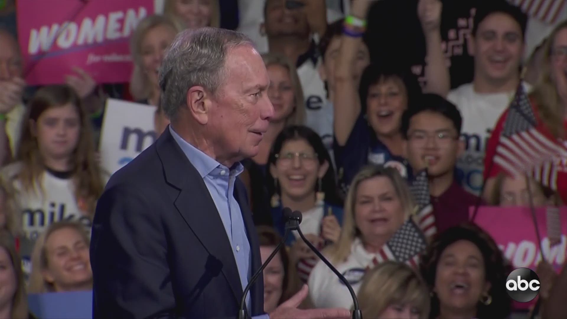 Democratic presidential hopeful Michael Bloomberg talked to his supporters at Florida rally Tuesday night as polls were closing and votes were tallied.