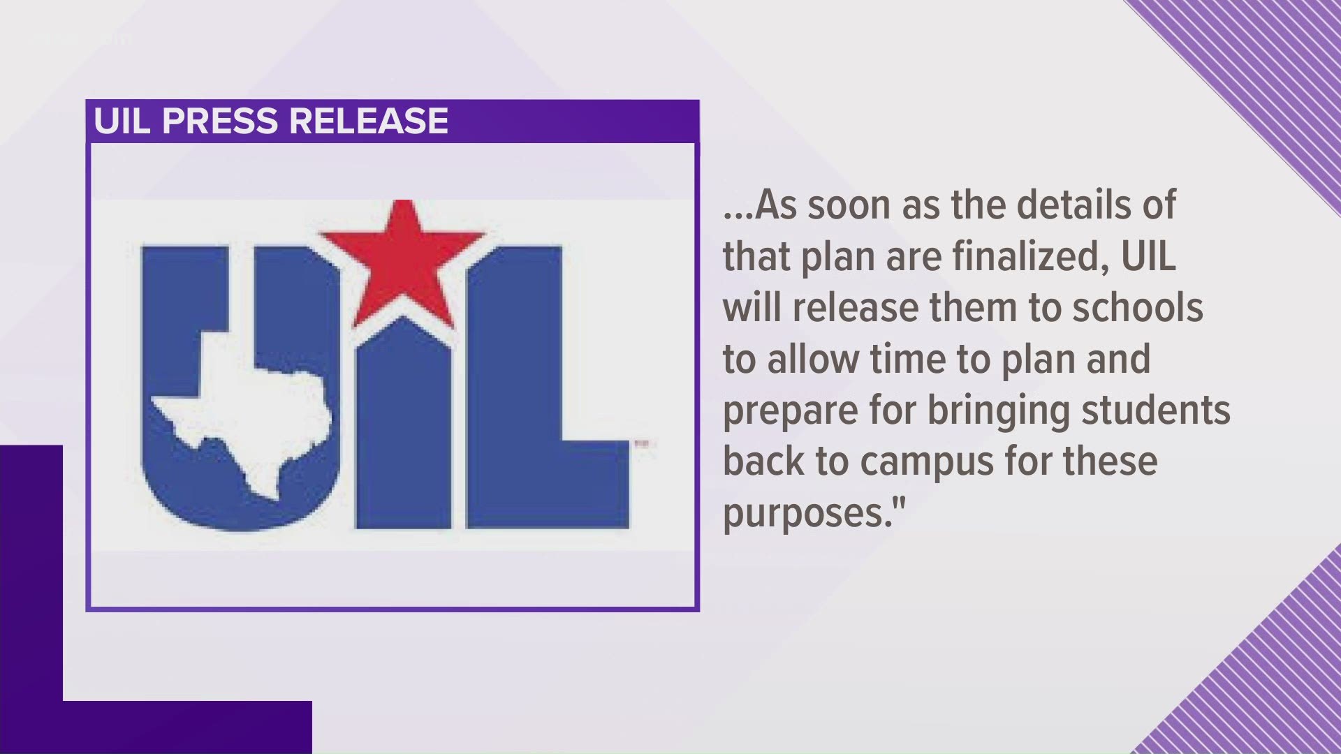 The UIL is also considering allowing marching band activities on the same date.