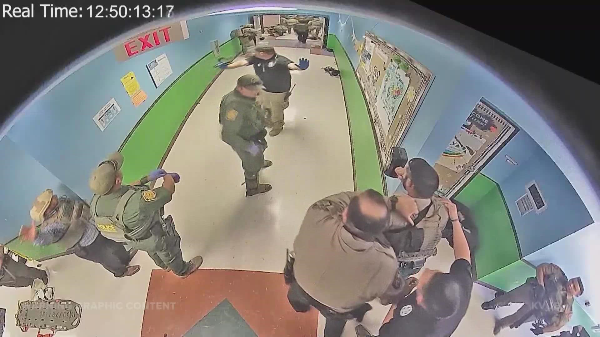 Previously unreleased video from Uvalde shows the gunman walking Robb Elementary's hallways and what police did during the tragedy.