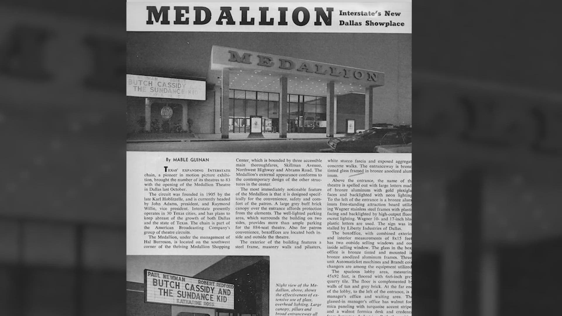 The Medallion Theatre at 125 Medallion Center, Dallas, was chosen to be the site of the first public screening of "Jaws."