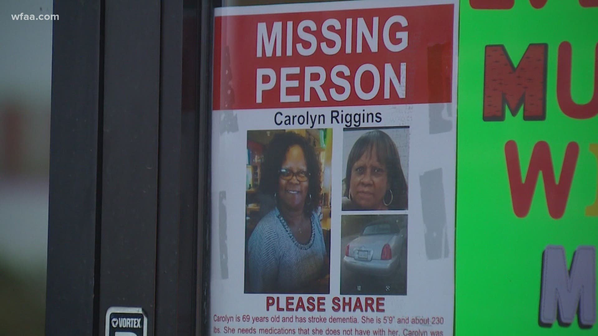 Carolyn Riggins was last seen on July 11 leaving a bingo hall after winning. Her car was found with human remains inside.