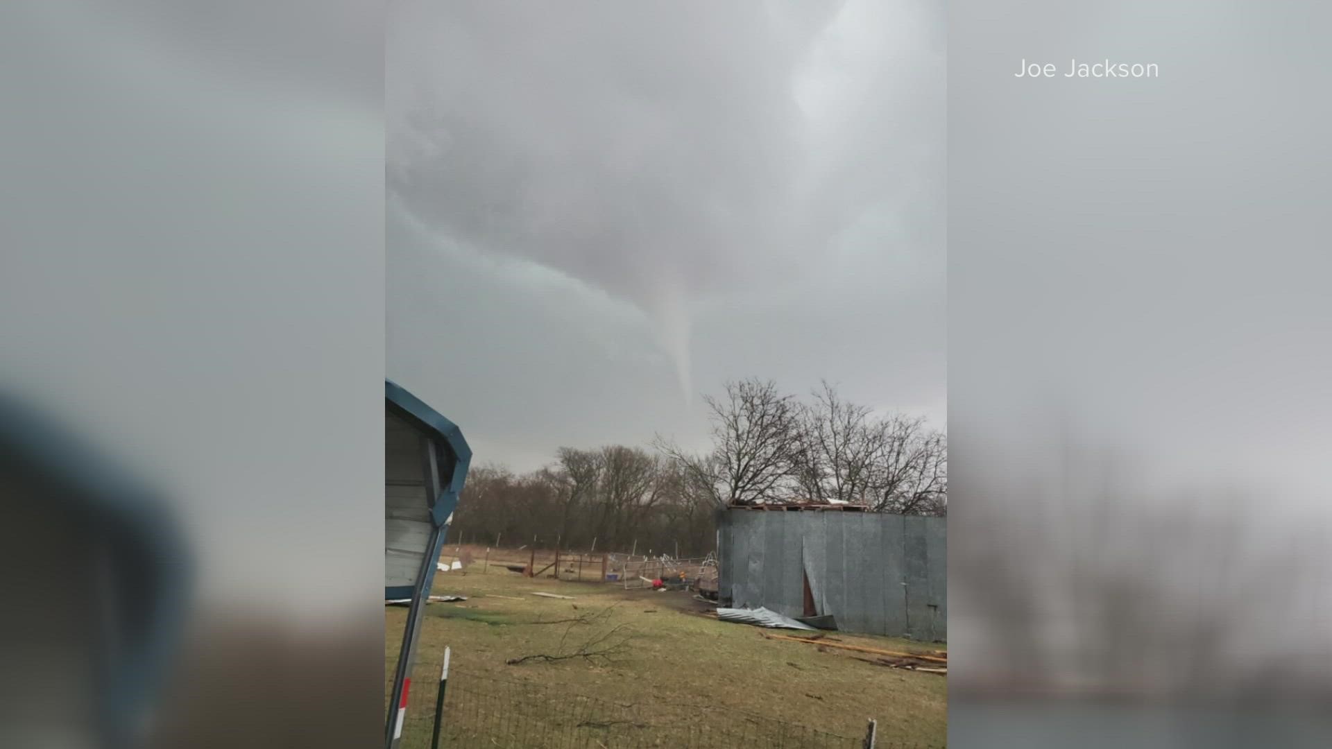 WFAA viewers captured images and video of funnel clouds and a possible tornado. Here's a look at the damage, so far, near Leonard.