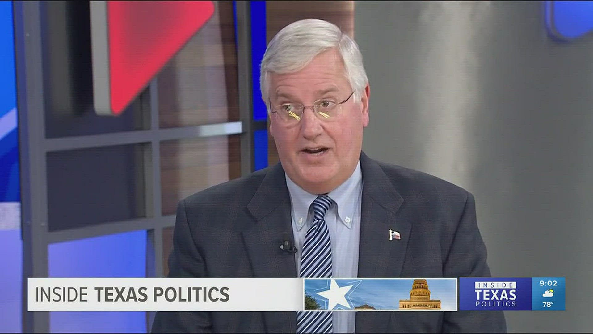 Inside Texas Politics began with the race for Texas Lieutenant Governor. In studio was Democrat Mike Collier.  Collier is challenging Republican Dan Patrick, the incumbent. Lt. Governor Patrick is sitting on $14 million in cash. Collier joined host David