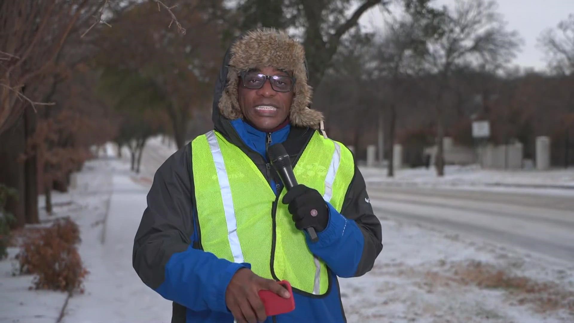 Temperatures aren't expected to rise above freezing until Thursday. WFAA's Scoop Jefferson provides a live update from Denton County.