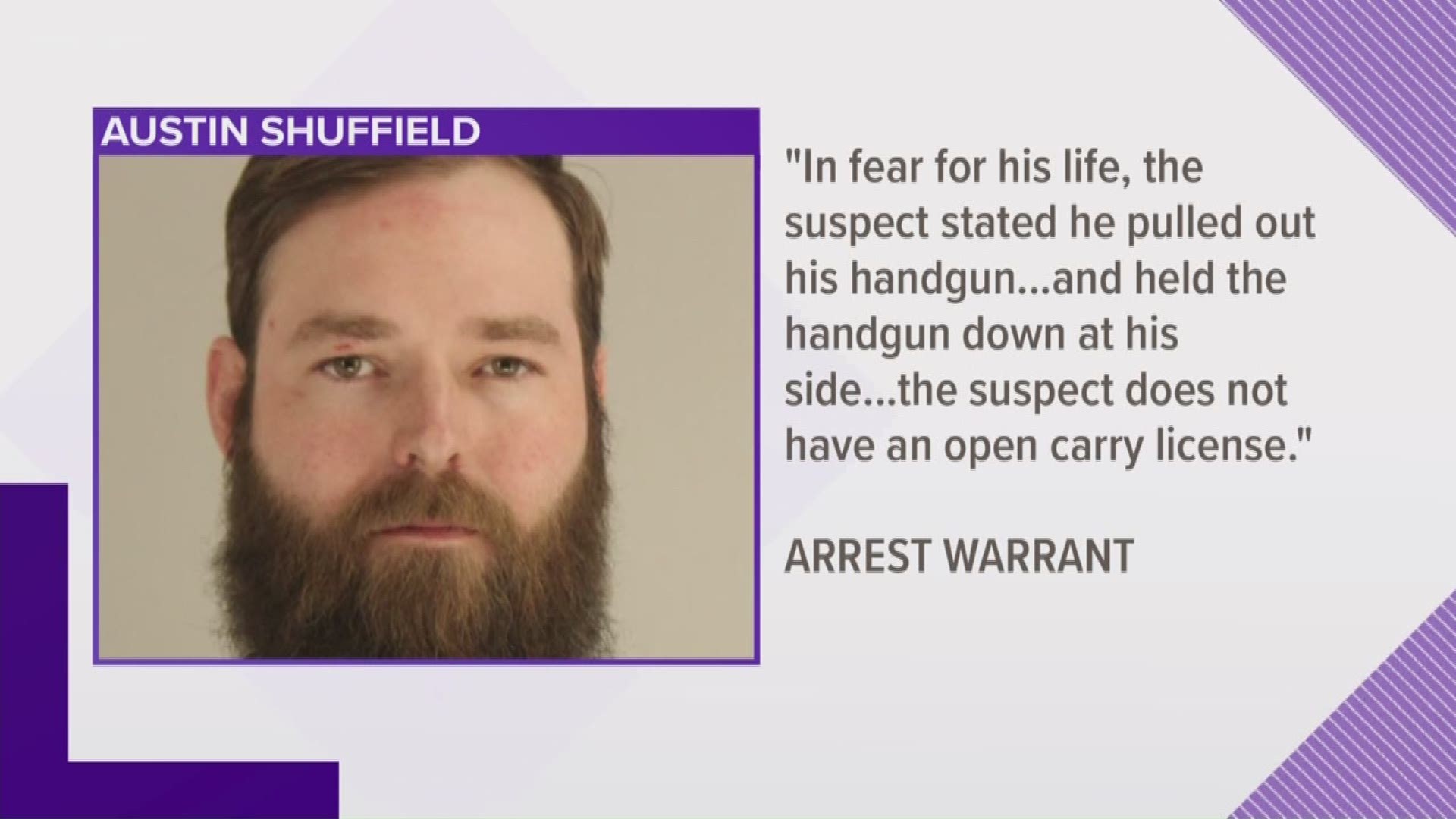 According to a new arrest warrant, Shuffield said he feared for his life during the incident.