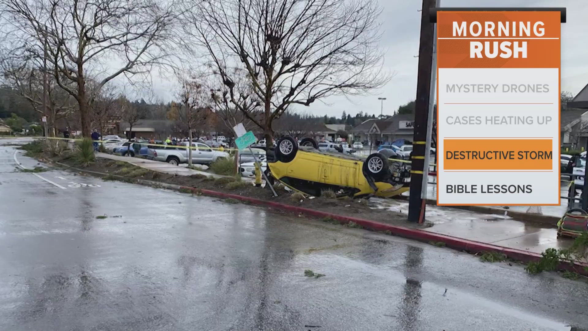 The storm flipped cars and caused injuries. 