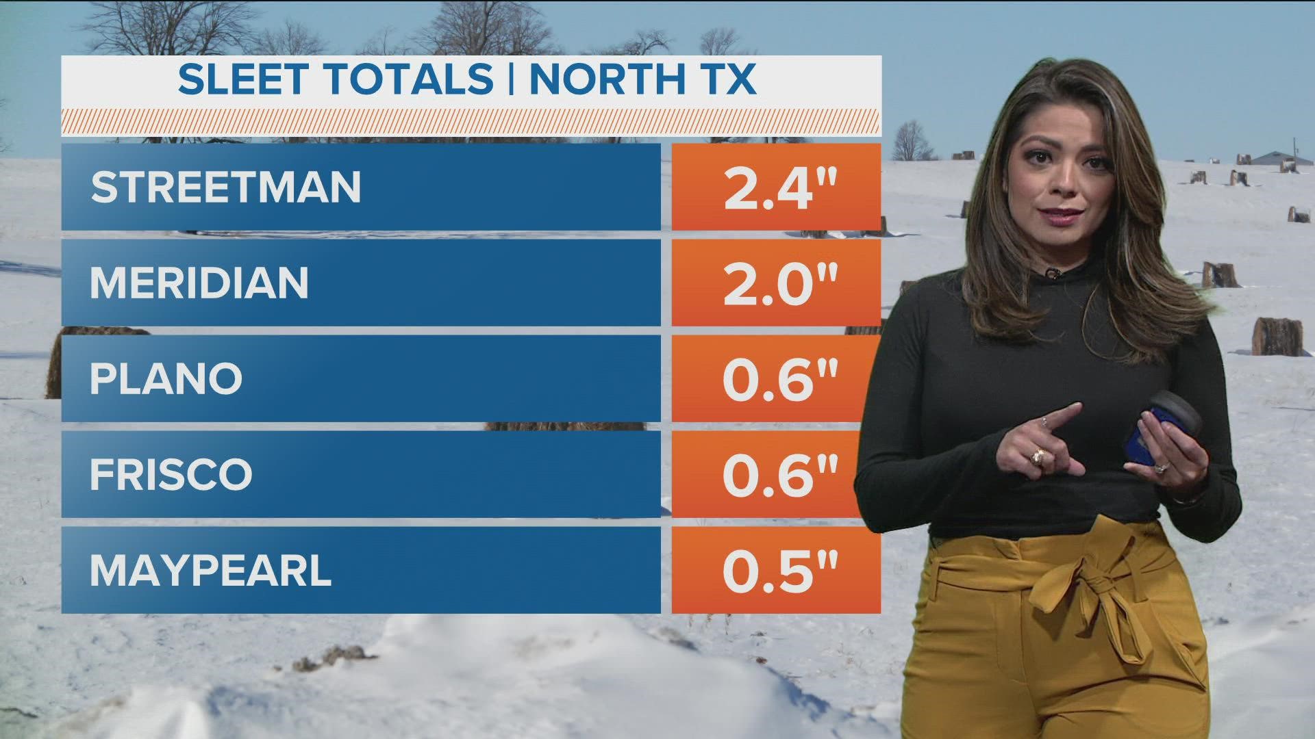 Some areas of North Texas saw up to five inches of snow