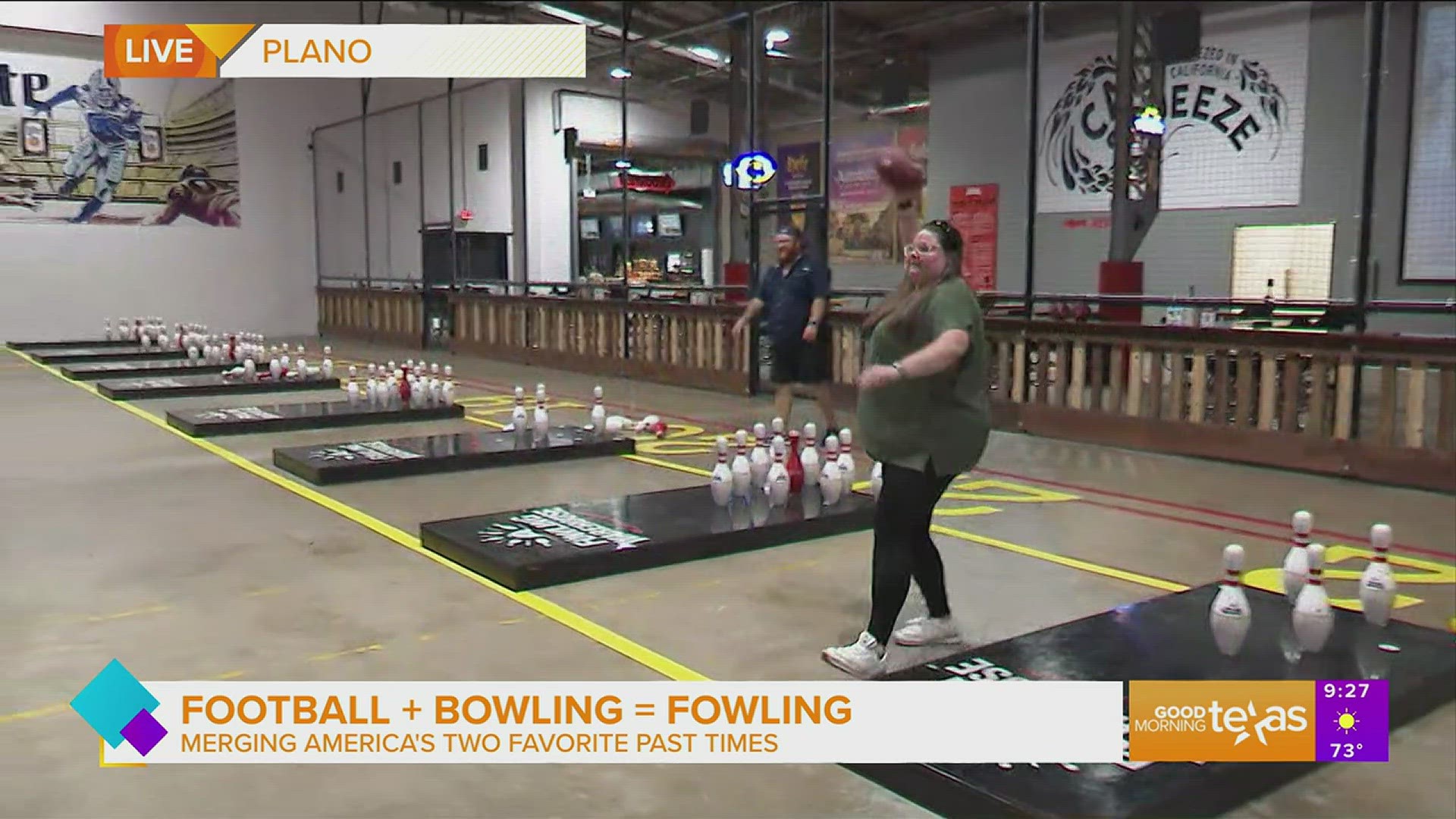 Strike and Spike! Fowling Warehouse Combines Football and Bowling wfaa
