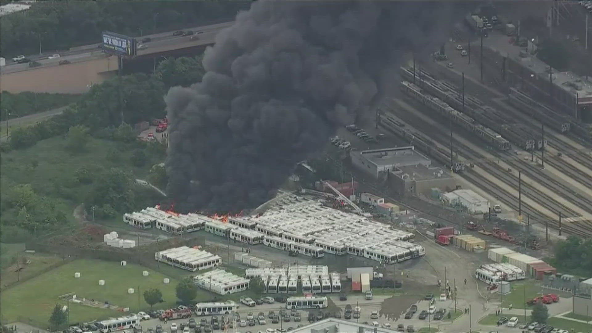 Police say as many as 20 buses caught fire. 