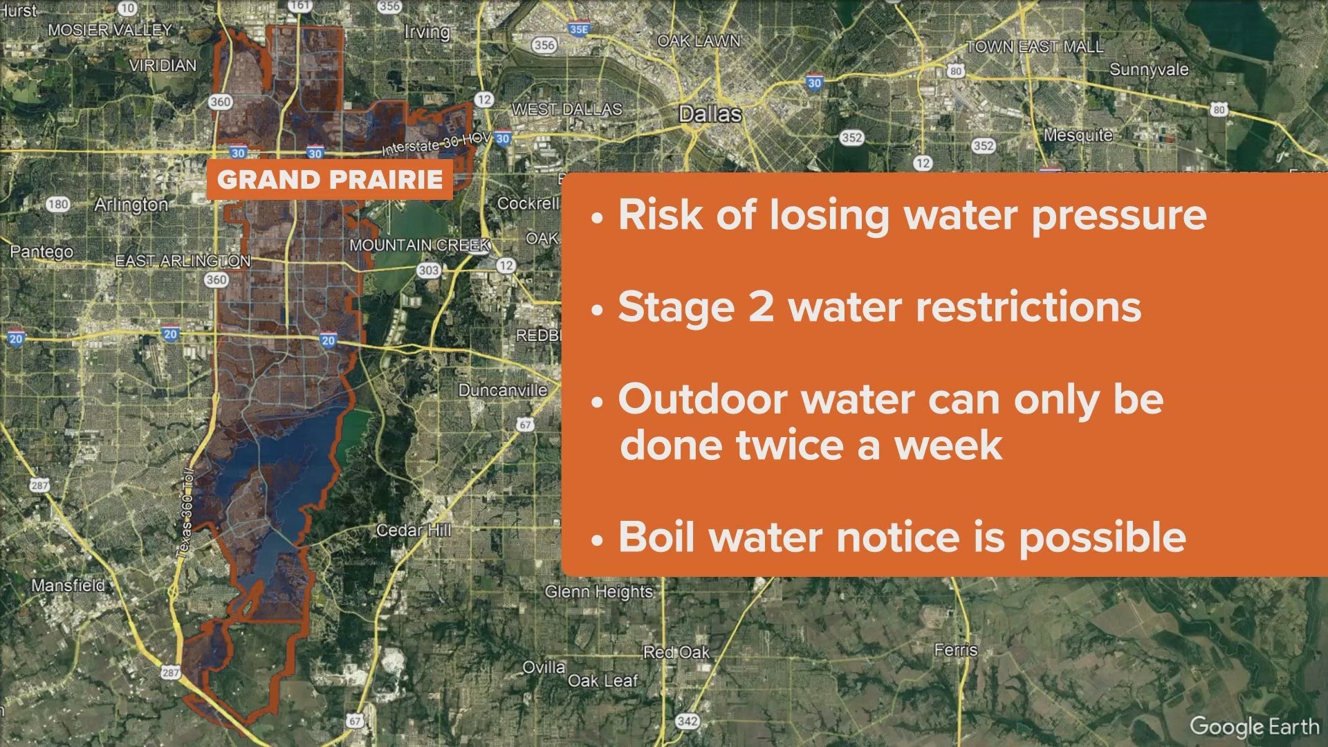 Grand Prairie has reached Stage 2 restrictions, meaning outdoor watering can only be done twice a week.