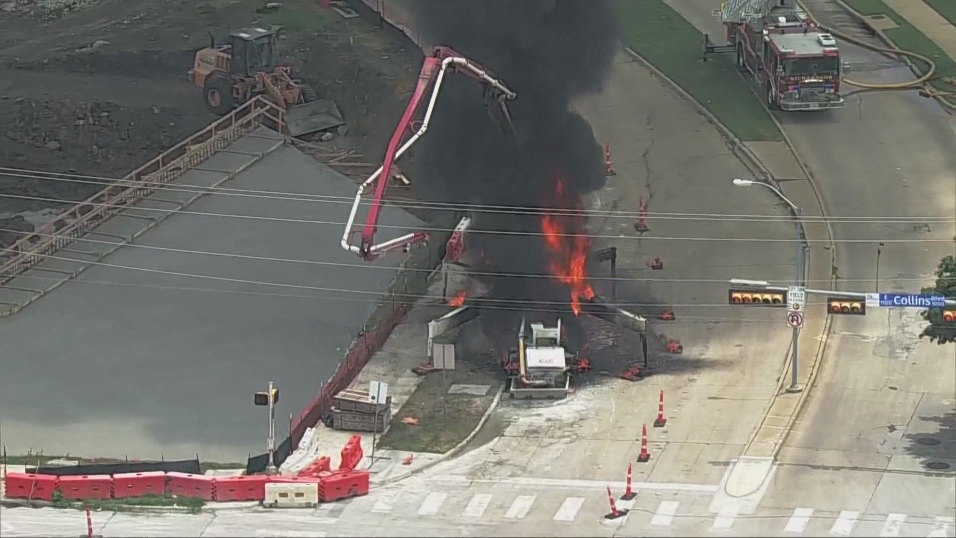 The engulfed truck was close to the intersection of East Collins Boulevard and North Glennville Road near U.S. 75.