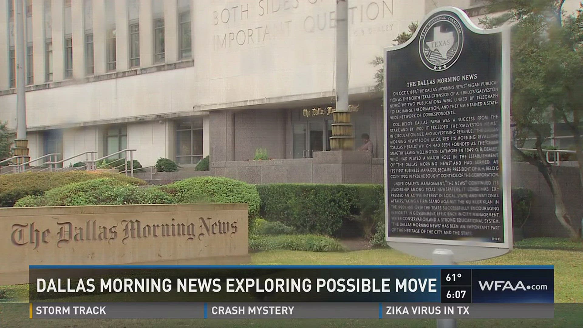 The Dallas Morning News is considering a move to a new building downtown after 67 years in its current location. David Schechter reports.