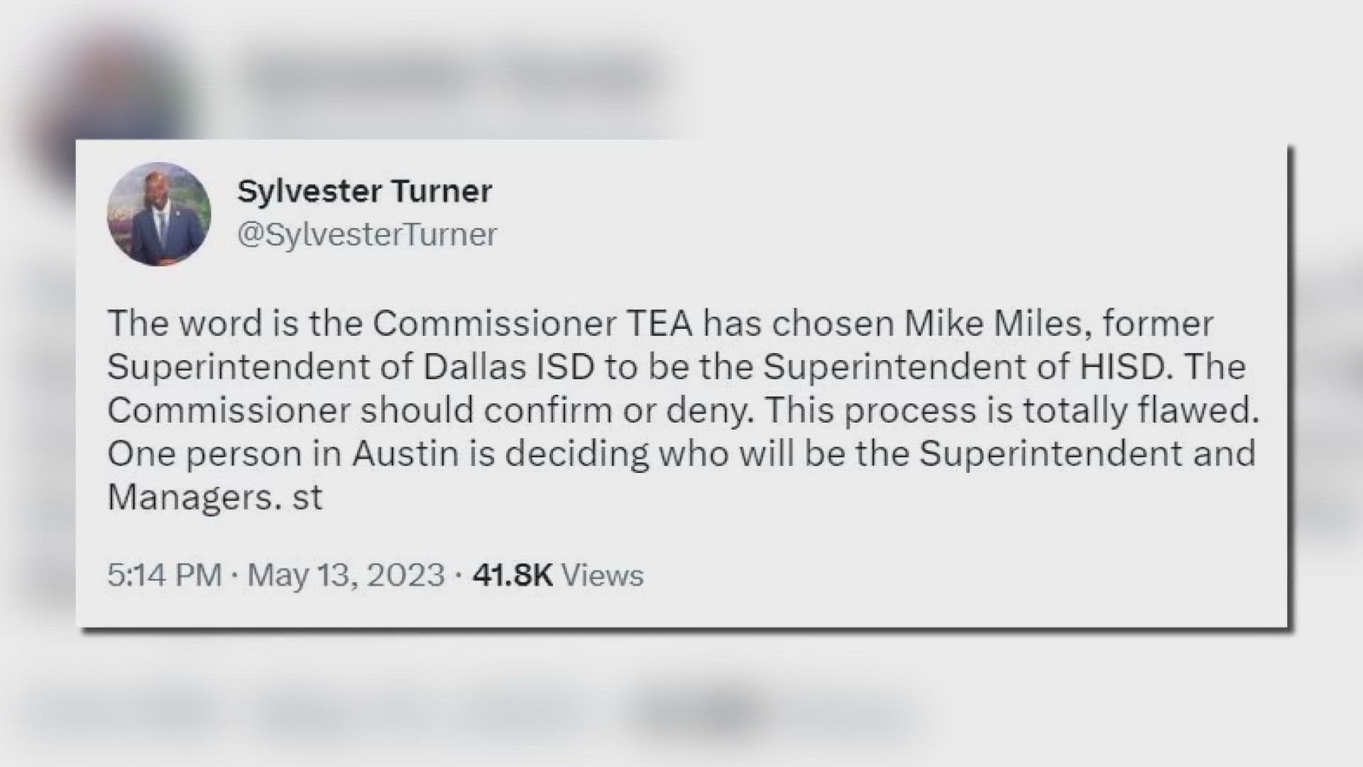 The Texas Education Agency denies the report, saying no decision has been made and that there will be no announcements before June 1.