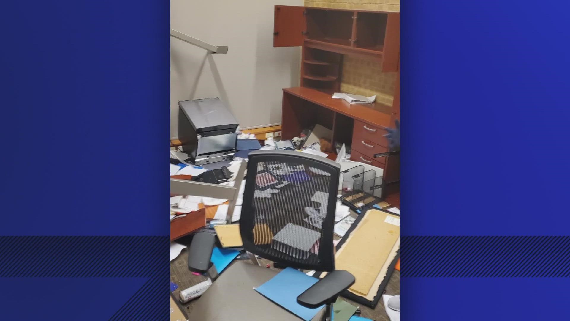 One police officer described the City Manager's office as suffering "total destruction."