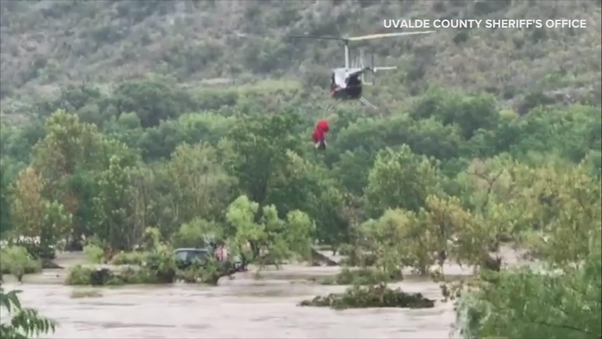 27 people were rescued in Uvalde County on Sunday as heavy rains led to flooding west of San Antonio. (Video: Uvalde County Sheriff's Office/Facebook)