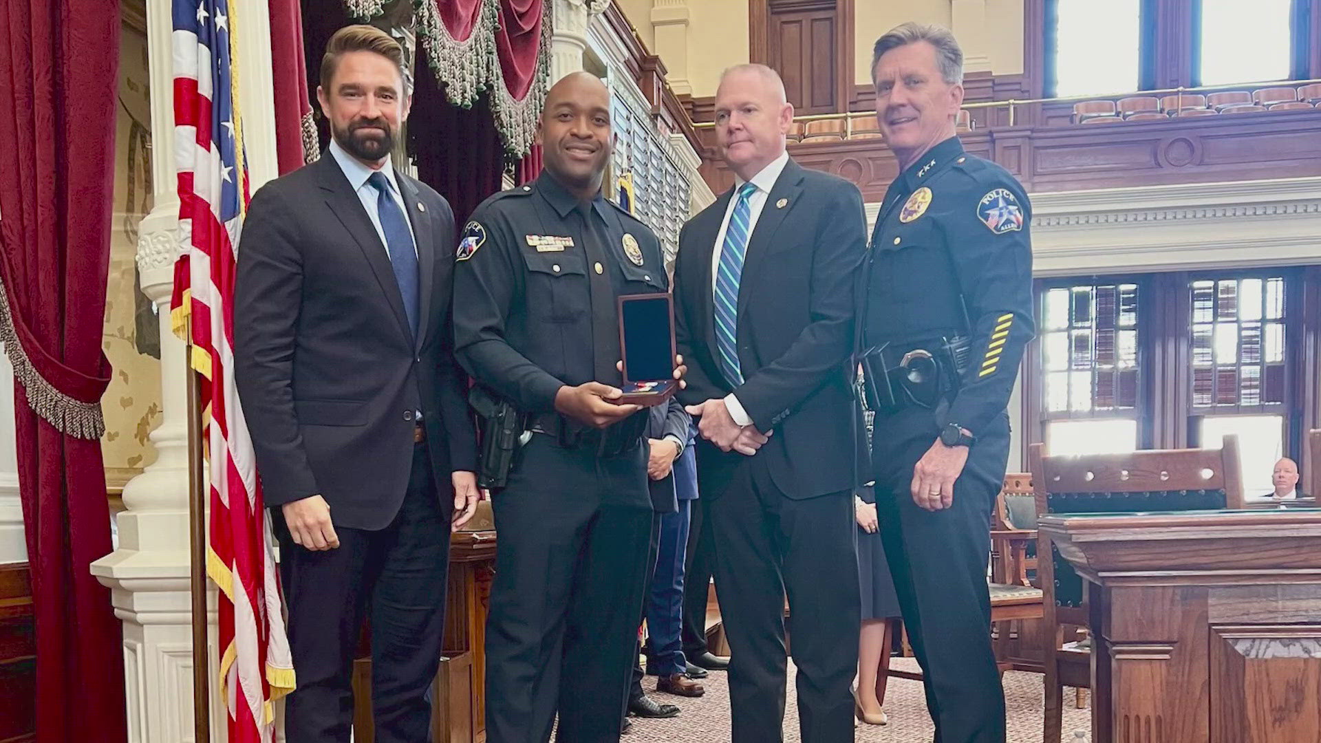 Officer Dominique Atkins was at the Texas State Capitol in Austin to receive the TCOLE award for valor.