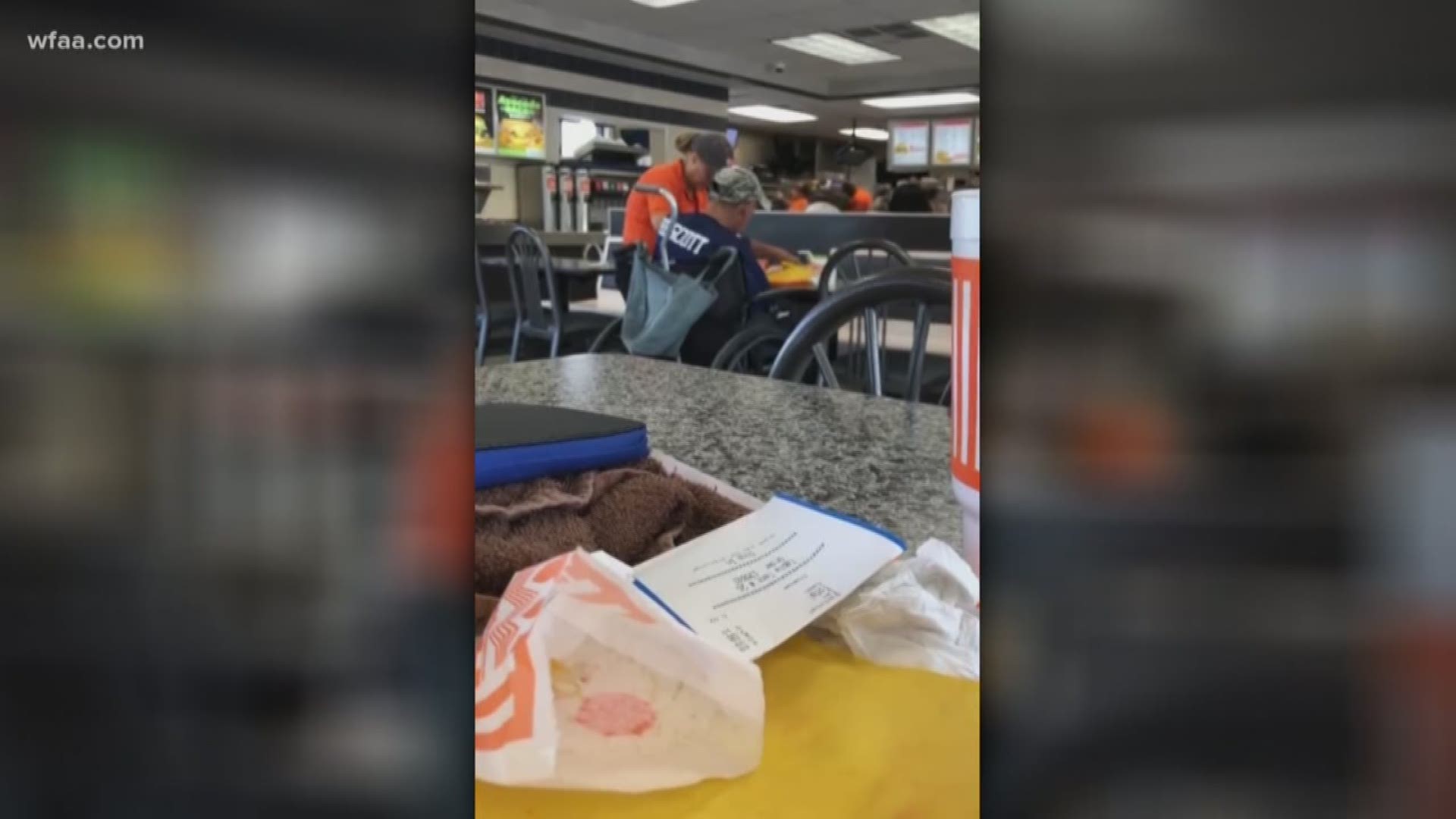 Endearing moment caught at Dallas Whataburger as employee cuts man's food