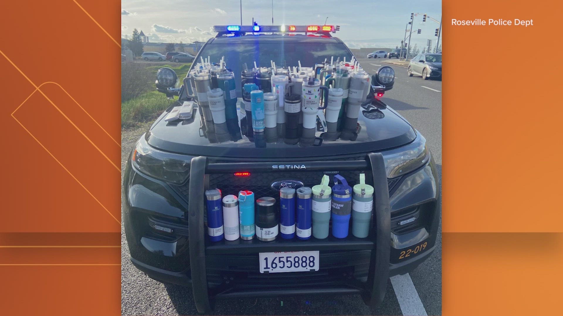 Roseville Police arrested a woman Wednesday, accused of stealing a shopping cart full of 65 Stanley cups, valued at nearly $2,500.