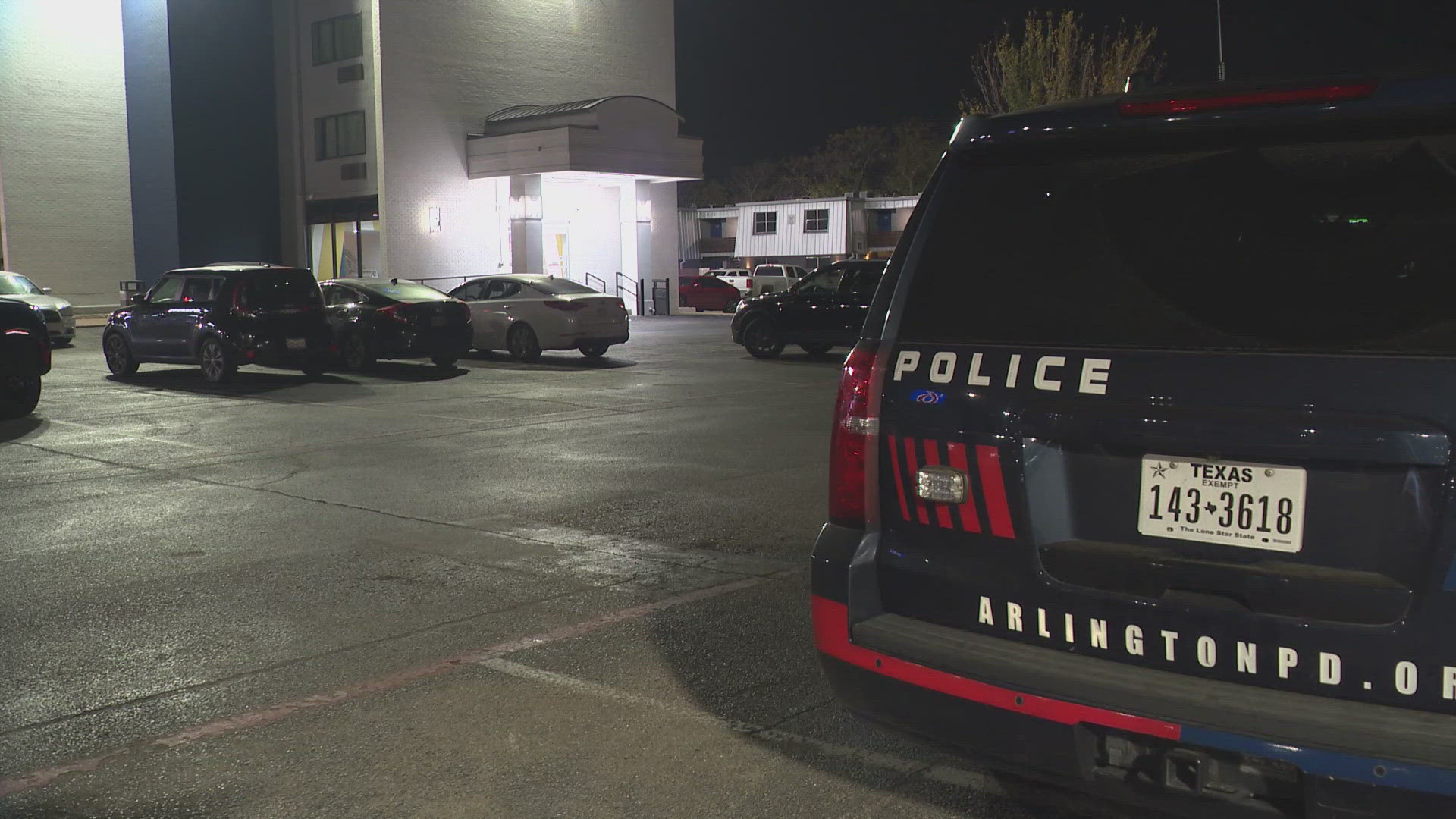 Arlington police said officers responded to a hotel early Wednesday morning for a report of a disturbance.