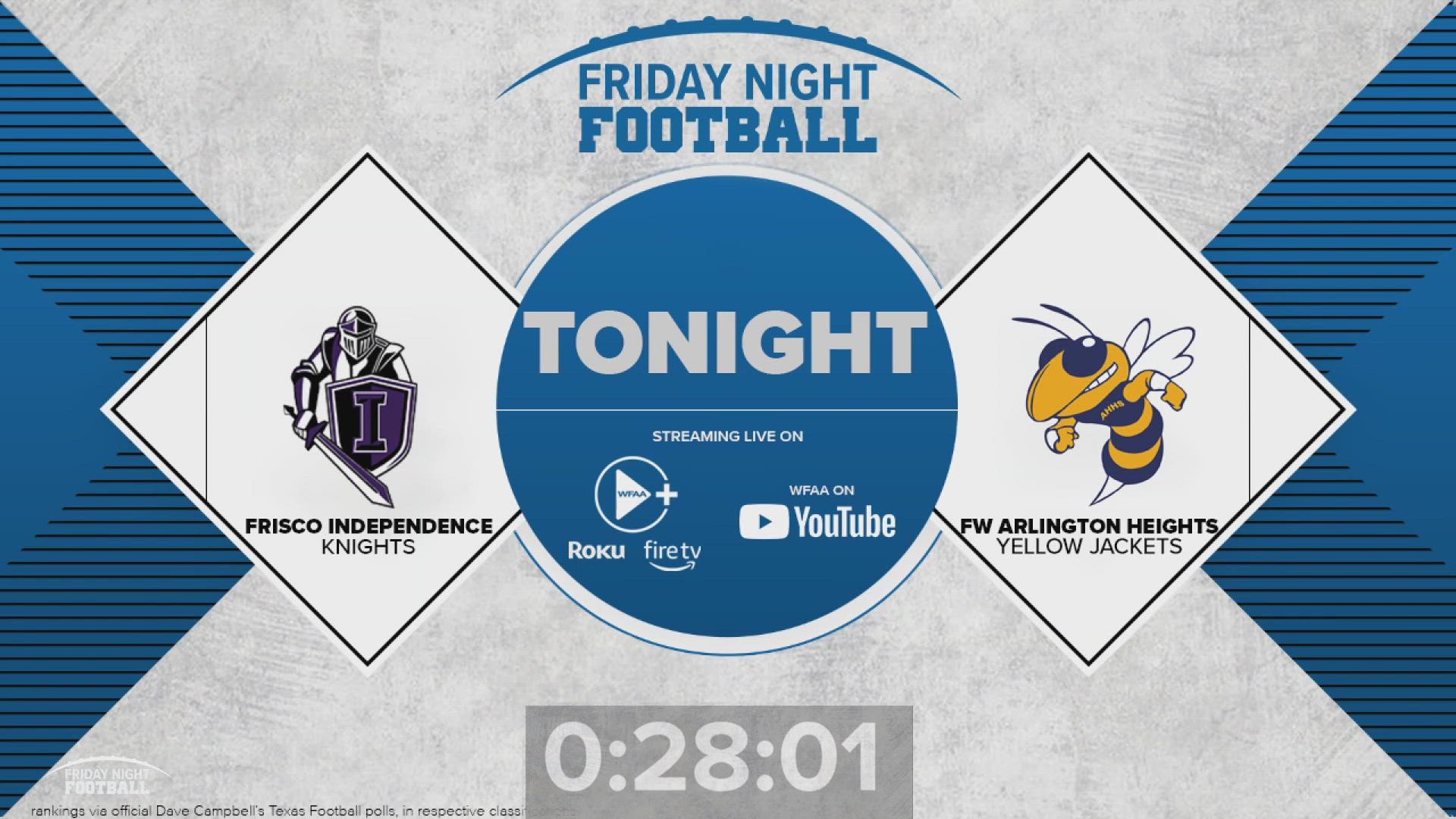 Frisco Independence and Fort Worth Arlington Heights square off in the Bi-District Round of the UIL Playoffs on Friday Night Football