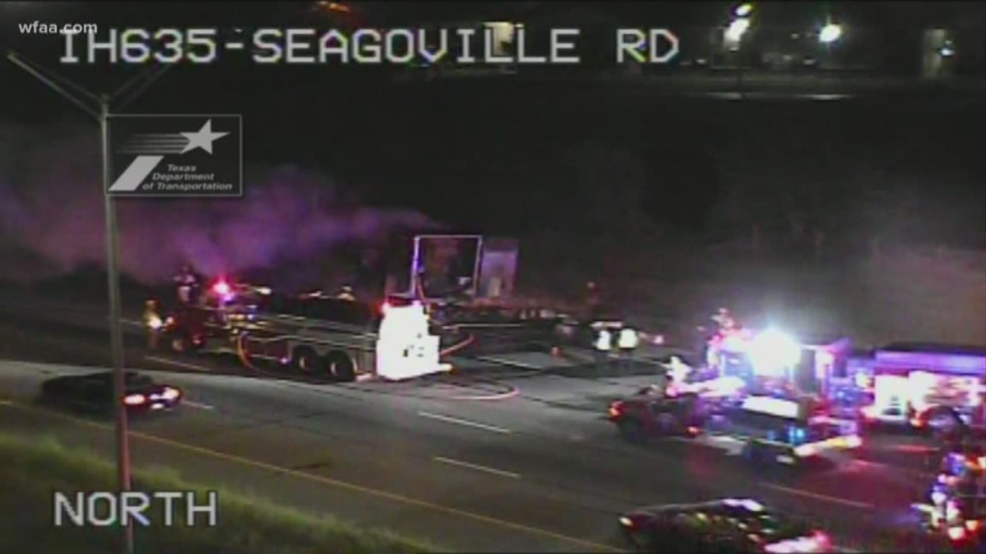 Semi caught fire in crash on I-635 at Seagoville