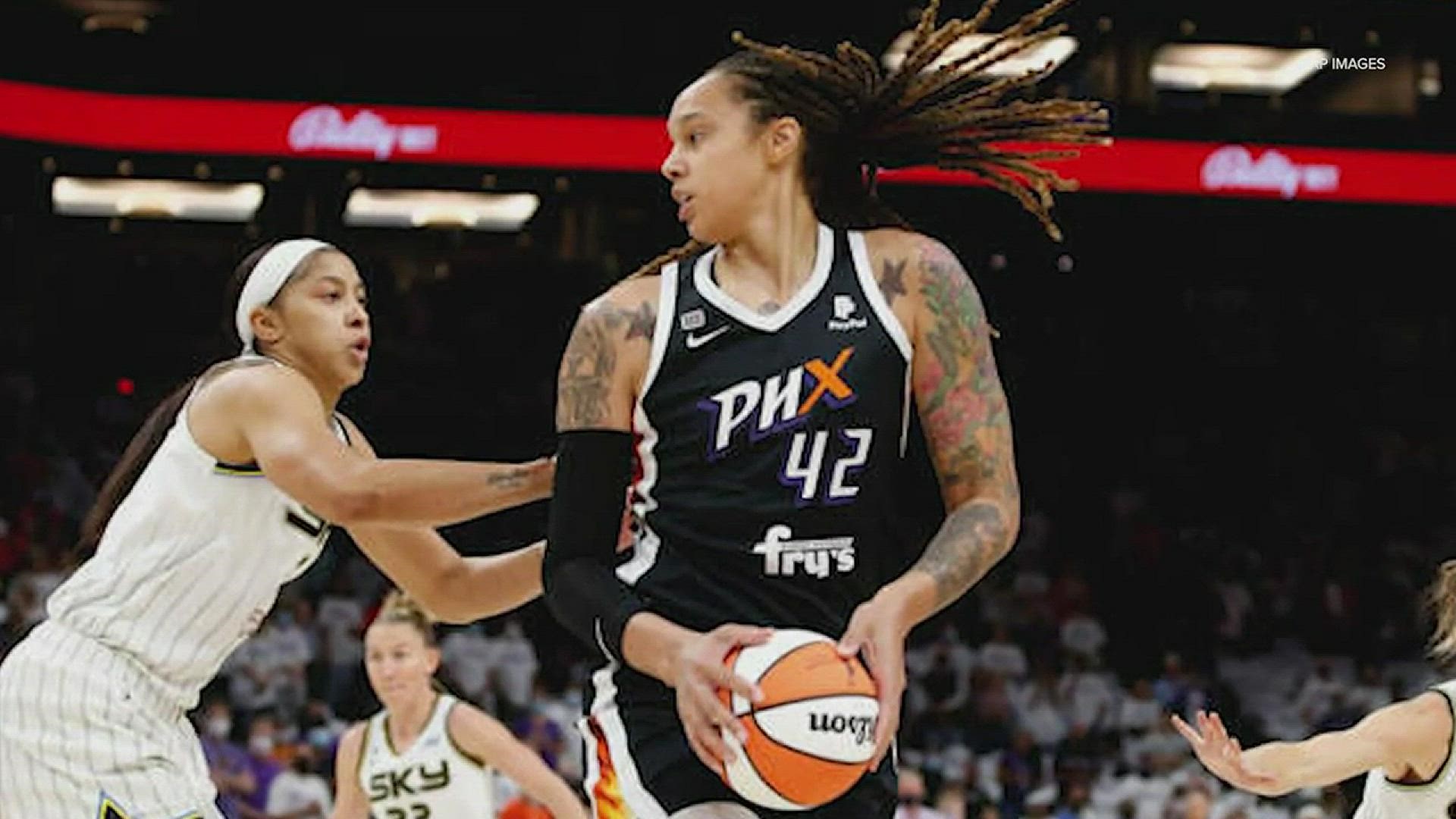 The Texas native was also honored by the WNBA with floor decals on all 12 home courts. Griner has been detained in Russia since February.
