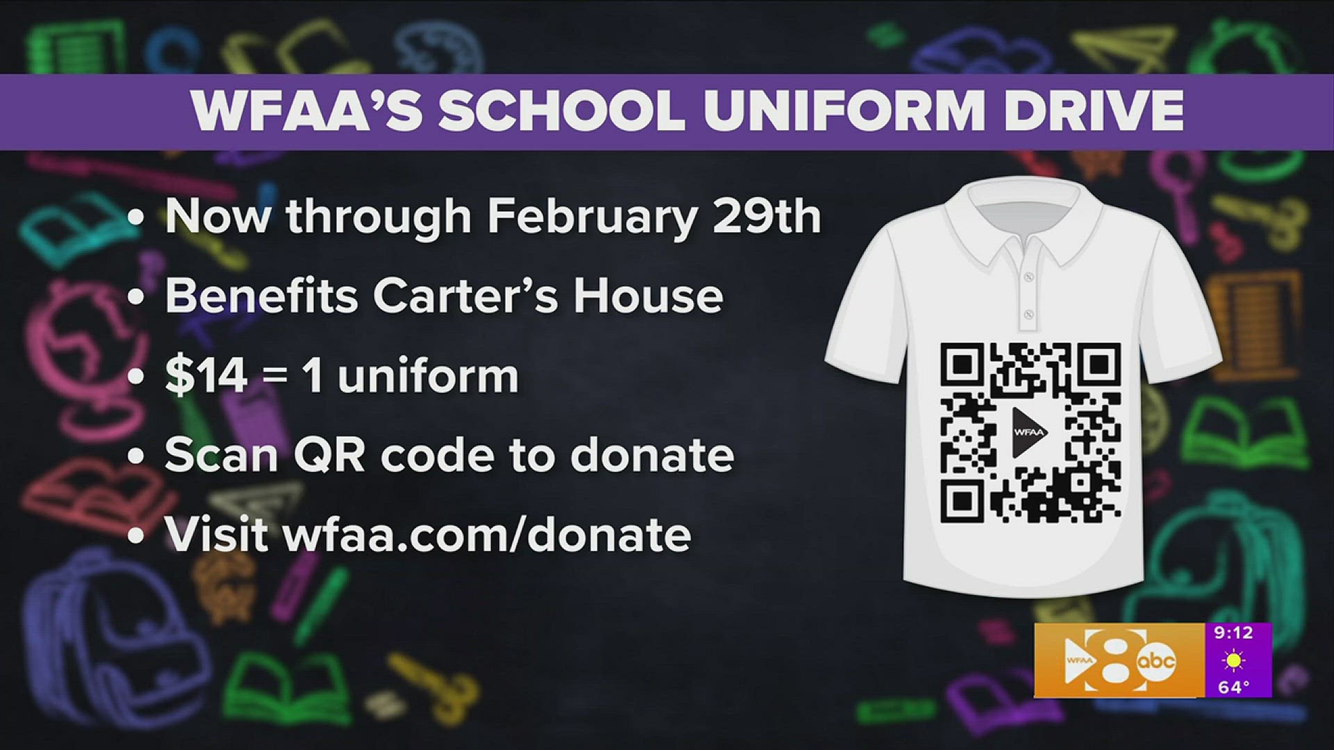 Learn how you can donate to the WFAA & Carter's House School Uniform Drive.