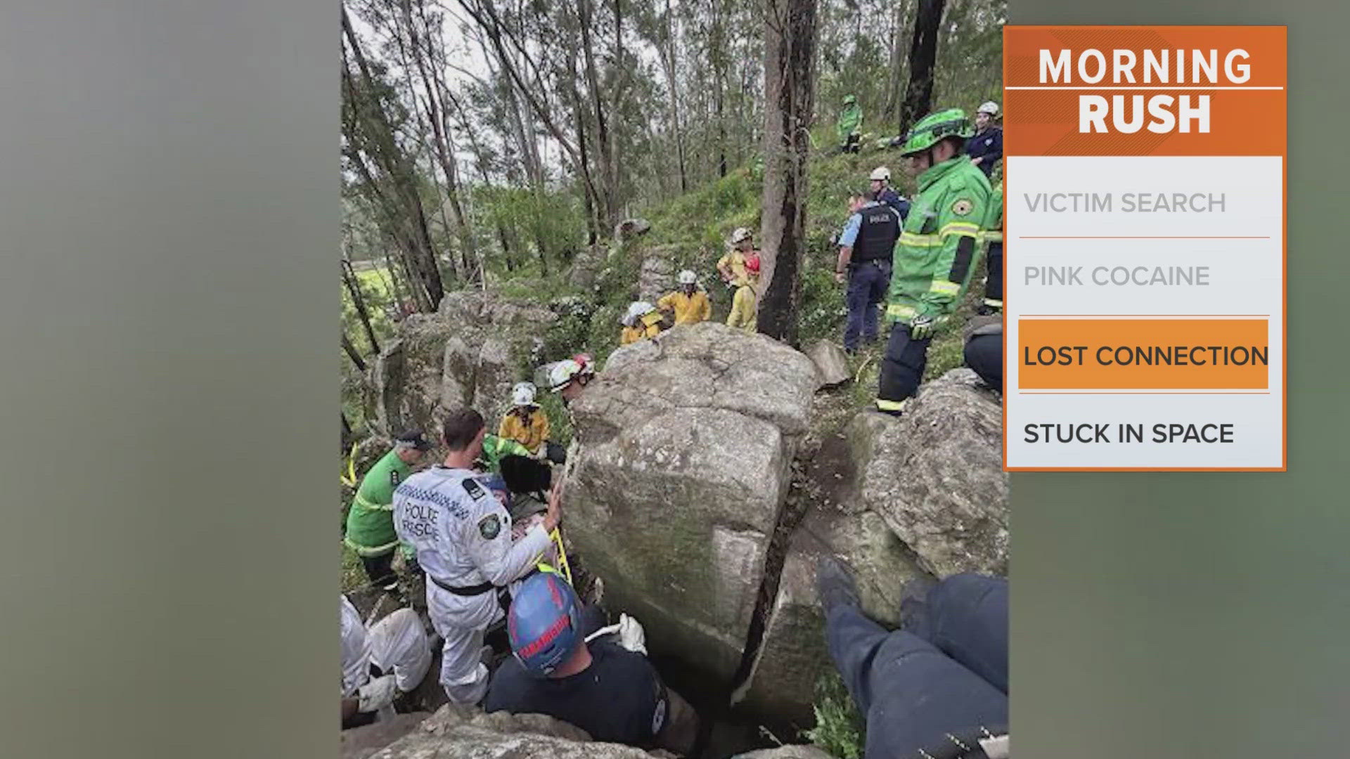 The woman was wedged between two rocks for several hours.