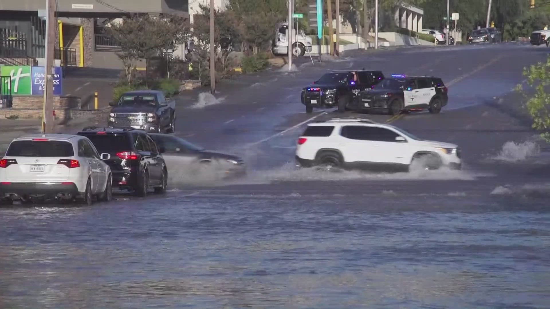 Fort Worth Water Department officials posted video of the massive break, as water surged from a main line and flooded nearby streets along Lancaster Avenue.