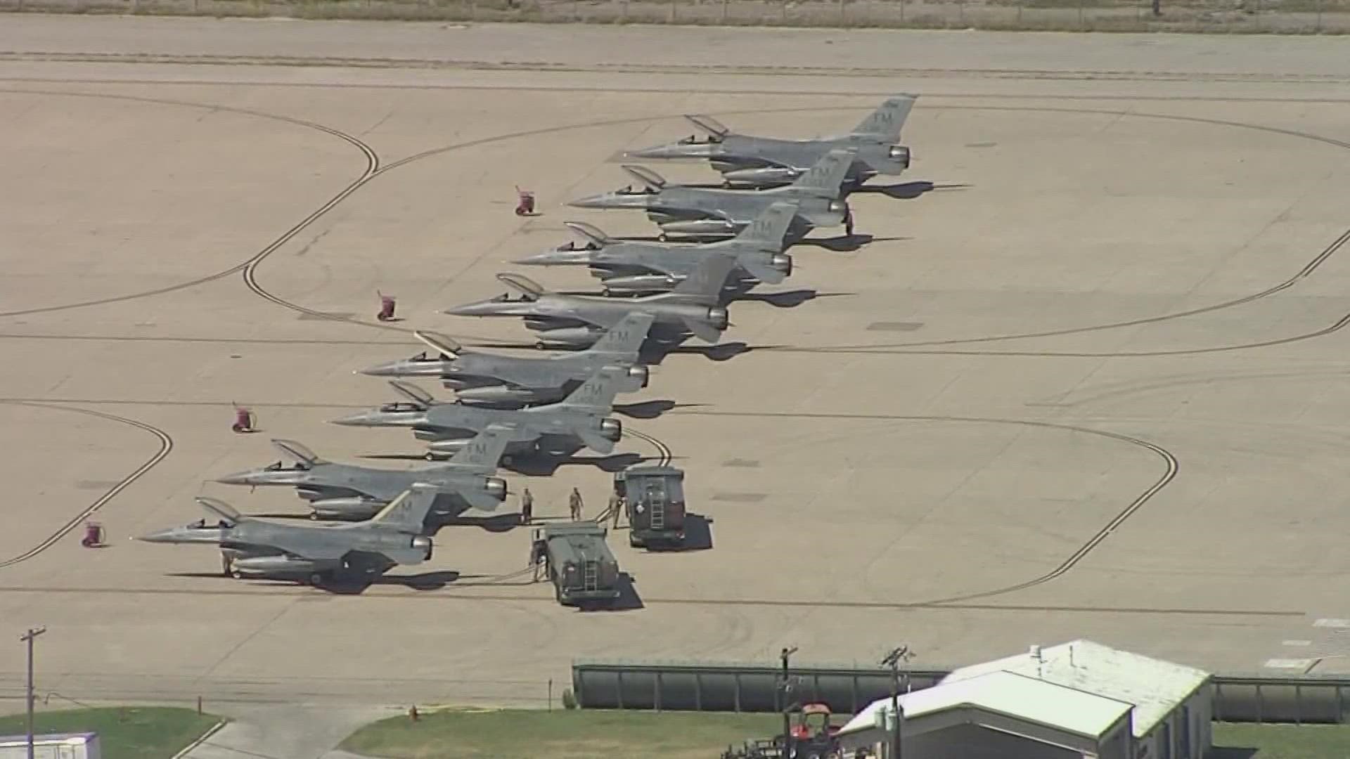 Air Force jets from Florida are being stored at the base in Fort worth until the hurricane passes.