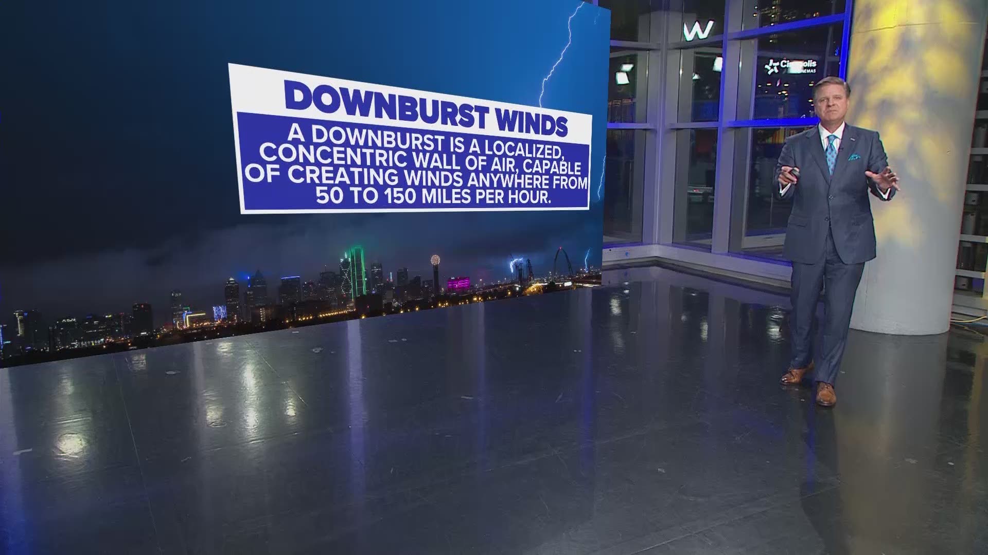 A downburst is a localize, concentric wall of air capable of creating winds anywhere from 50 to 150 mph.