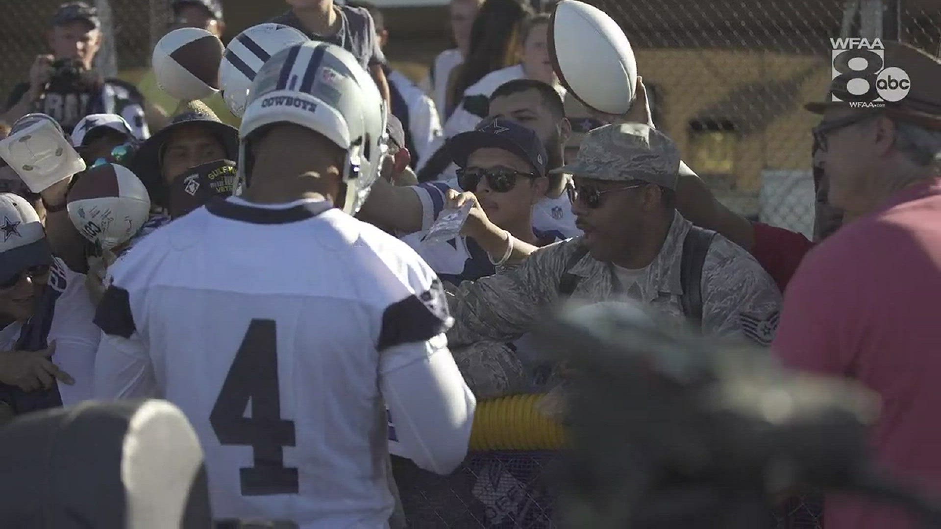 A Texas military service member stationed at Edwards Air Force Base in California was pumped after getting Dak Prescott's autograph on Military Appreciation Day at training camp.