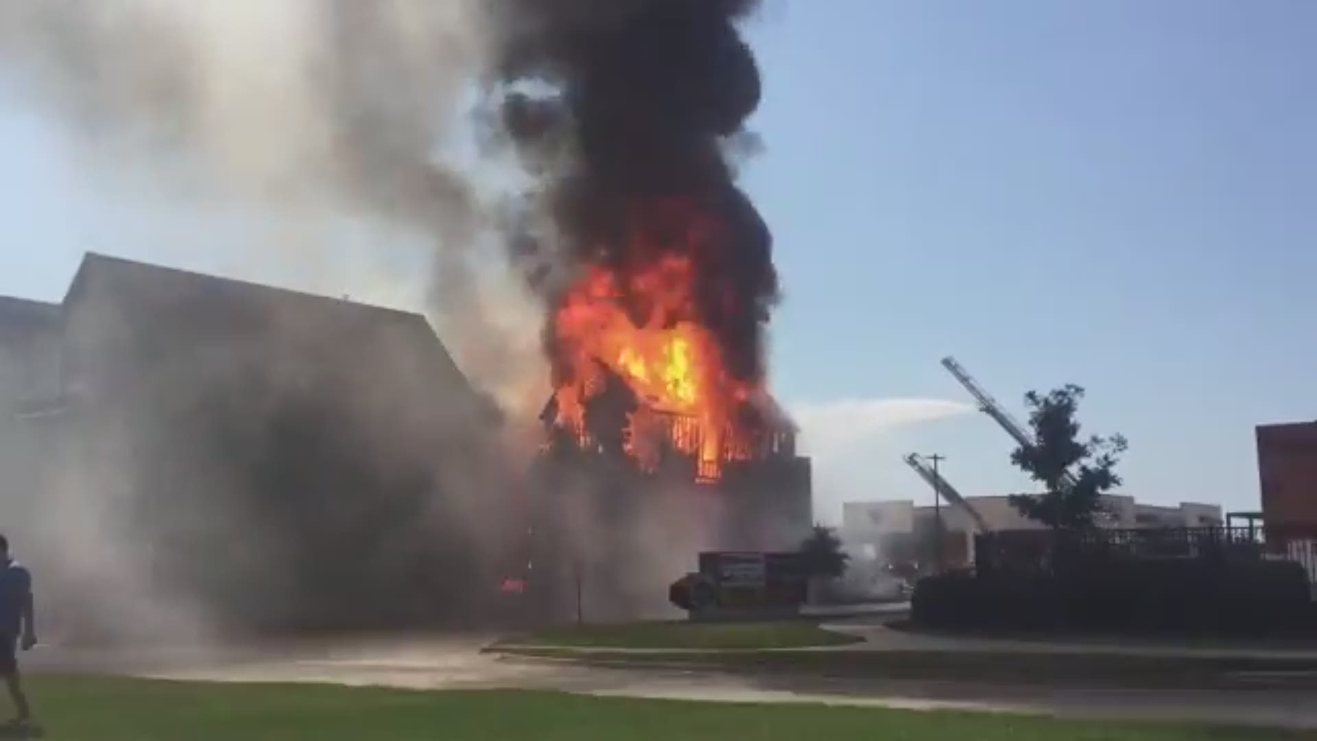 The townhouse was under construction when it erupted into flames, officials say. The fire occurred Sunday morning near East Renner Road and North Plano Road.