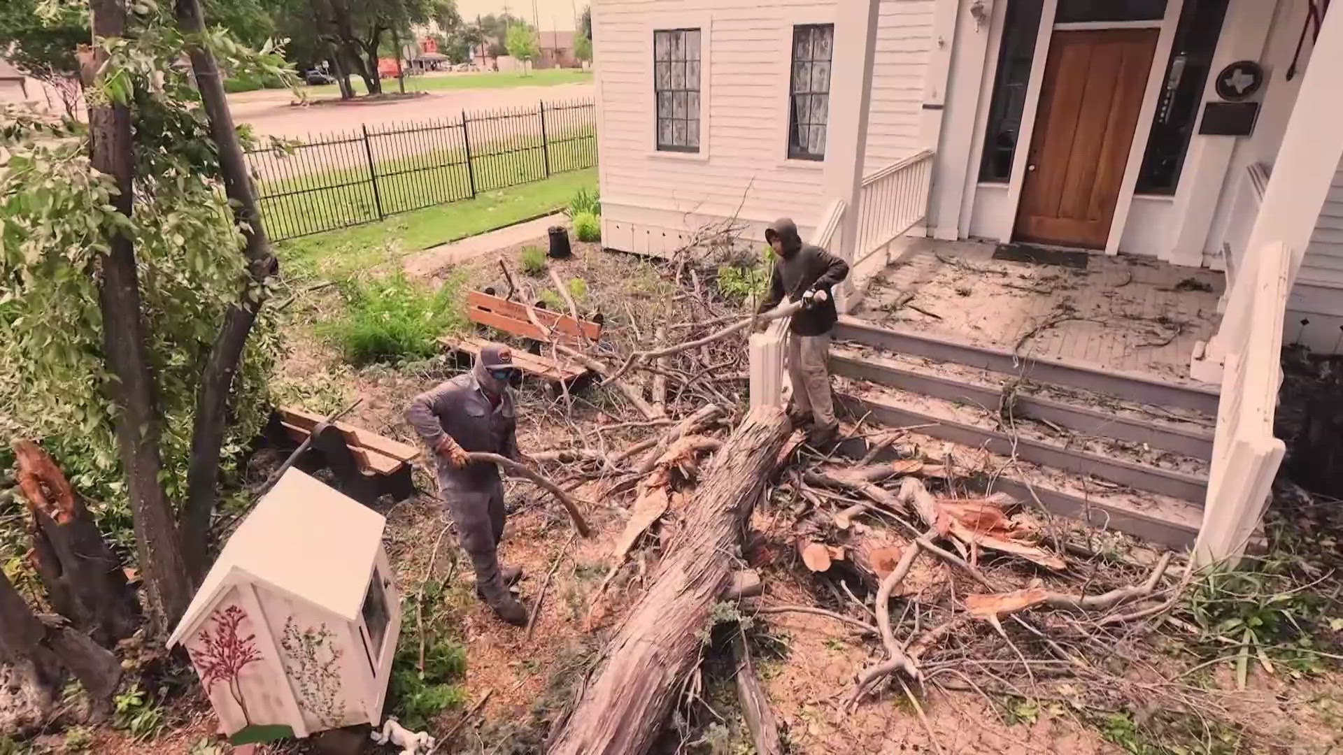 One massive tree snapped in half, landing directly on the oldest standing home in McKinney.