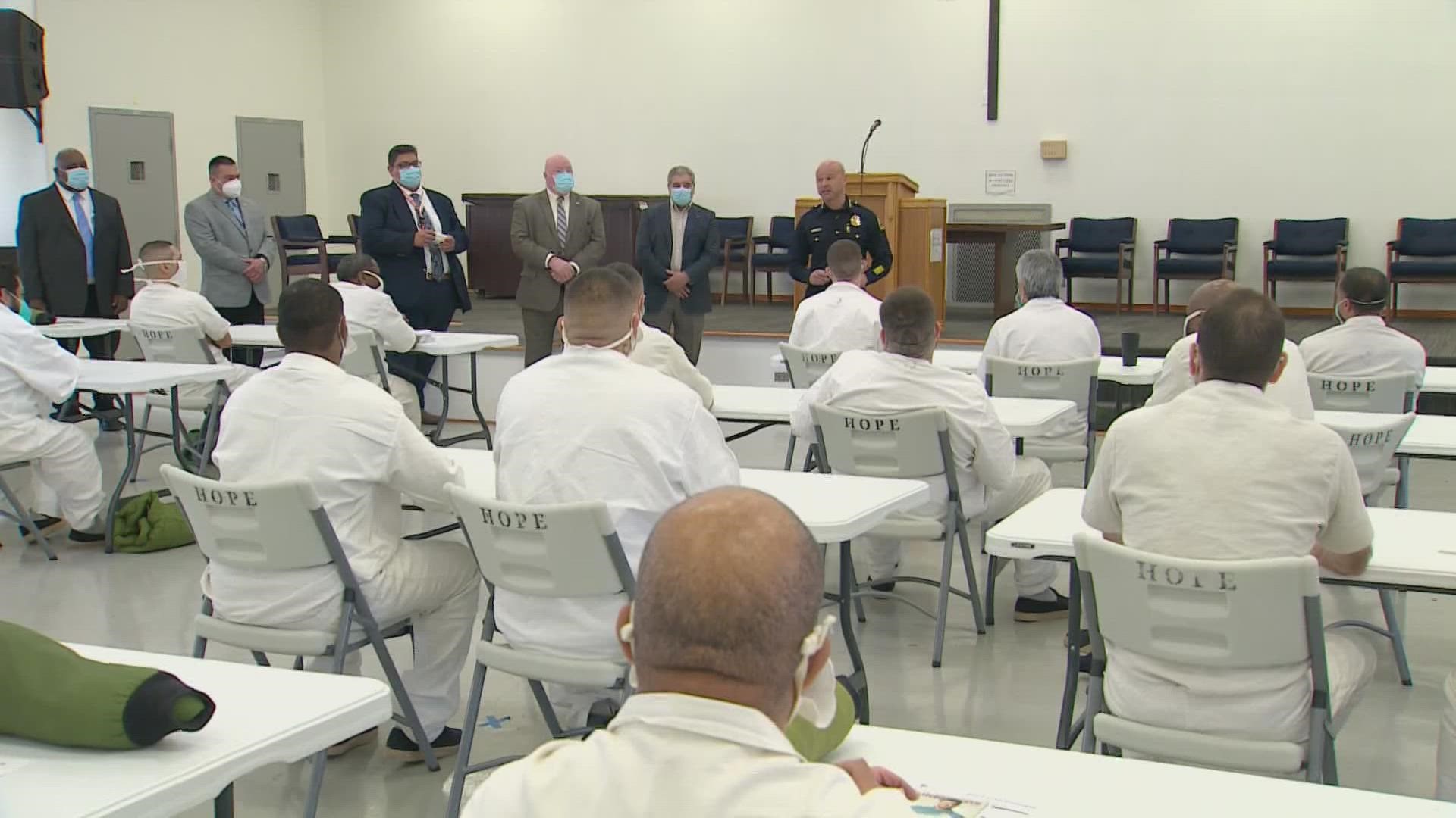 "By you succeeding, it means Dallas is safer," said Chief Eddie Garcia during his message to the inmates.
