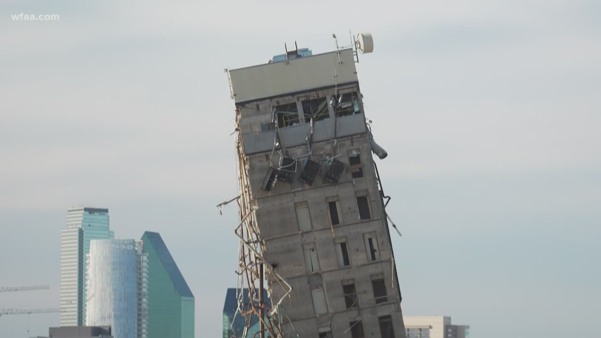 A wrecking ball crew started demolition on the tower Monday morning.