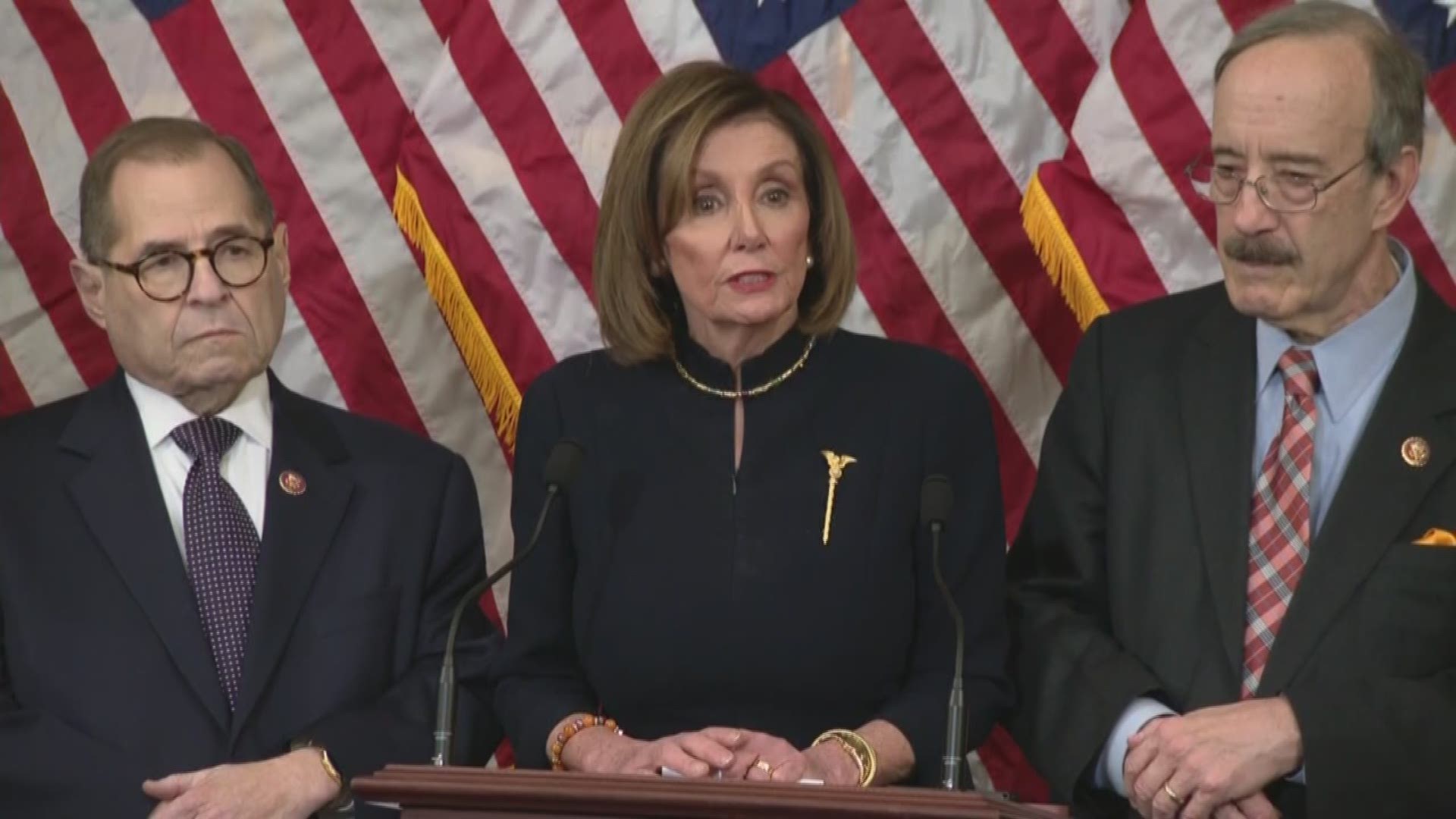 Speaker of the House Nancy Pelosi said she couldn't be prouder or more inspired after lawmakers voted to impeach President Trump.