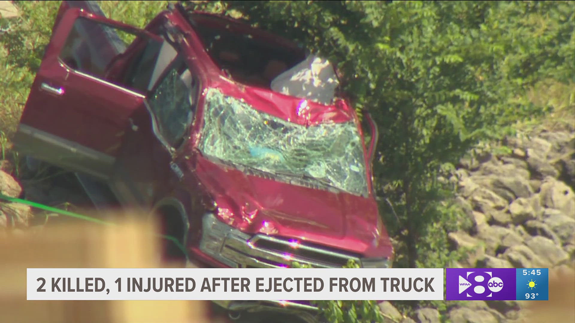 Authorities said three people were ejected from a pickup truck.