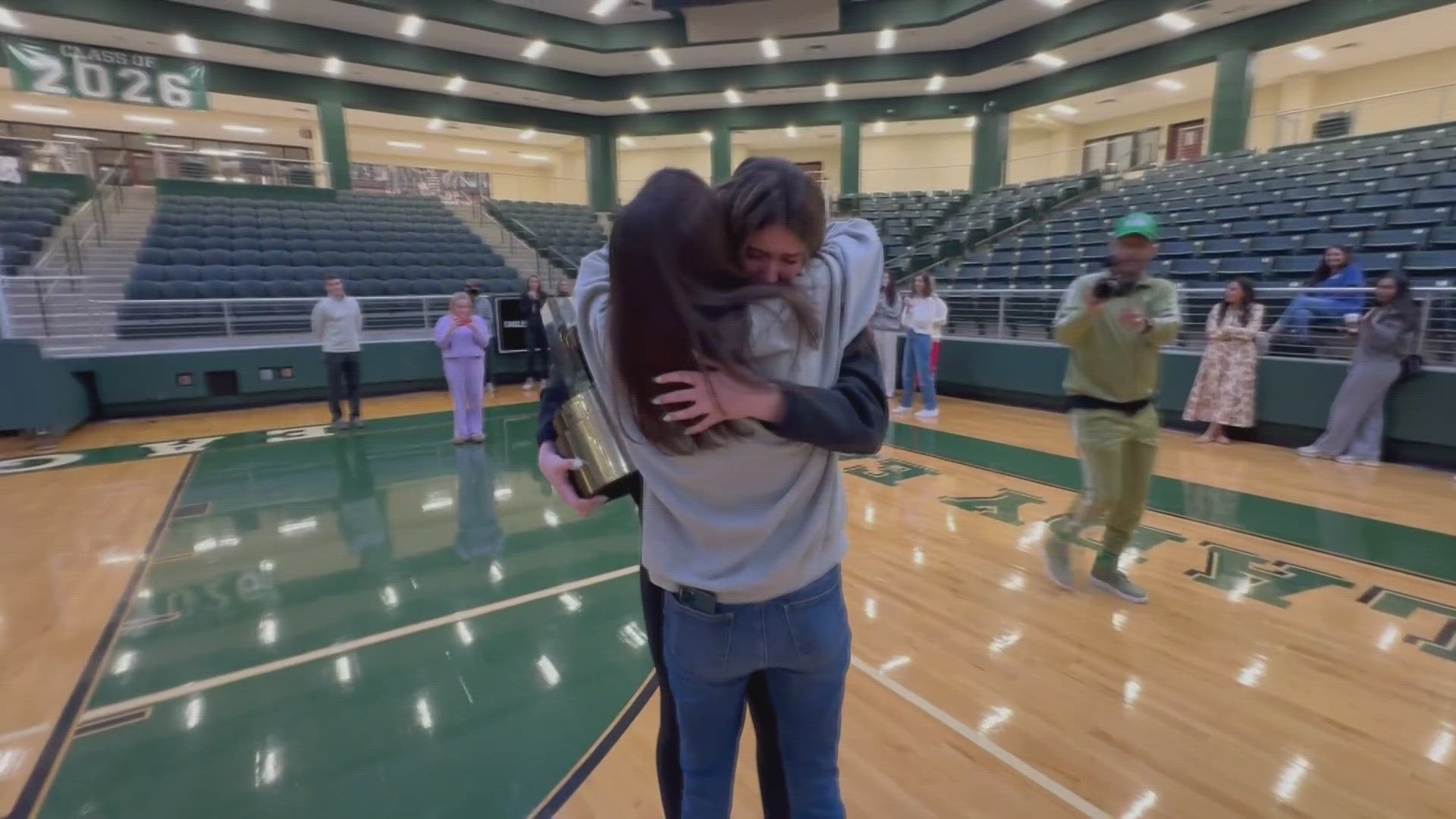 The senior on her way to Texas was surprised with the honor on Tuesday inside the Prosper gymnasium.