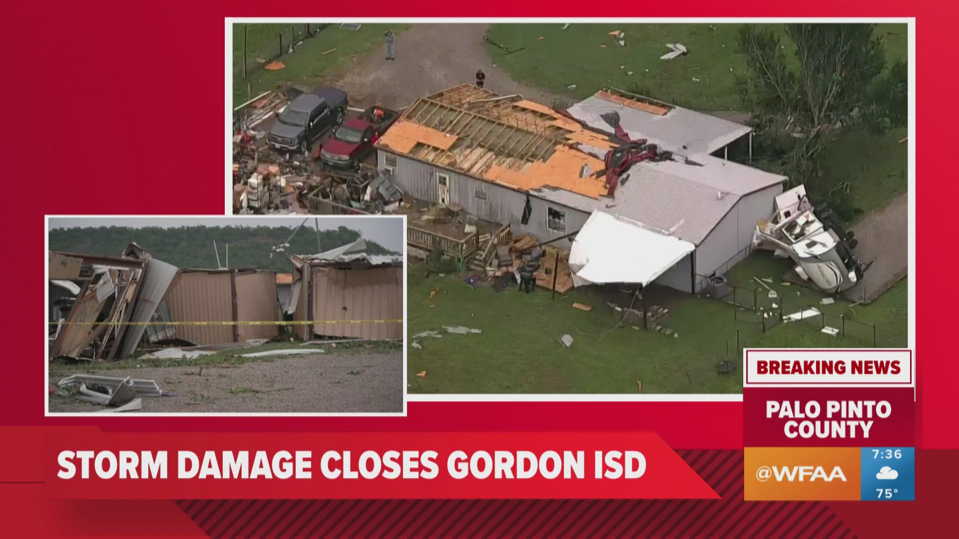Gordon, Texas was badly damaged by a likely tornado Sunday night.