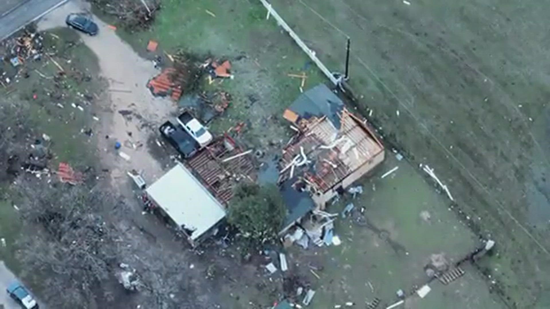 Overhead footage of a Decatur, Texas, home damaged by a tornado on December 13, 2022
Credit: Judah Stokes