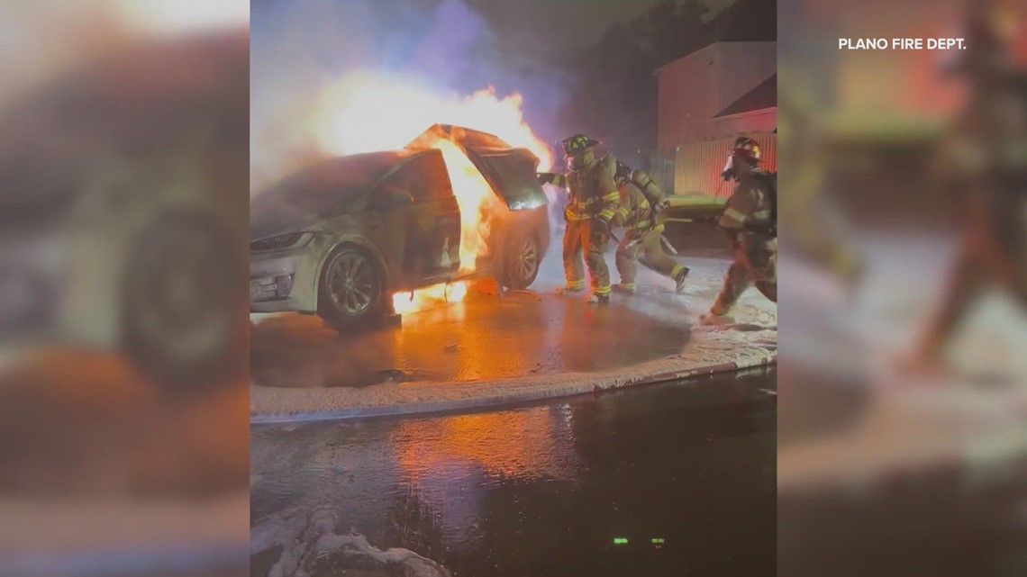 Tesla catches fire in Plano, owner blames battery