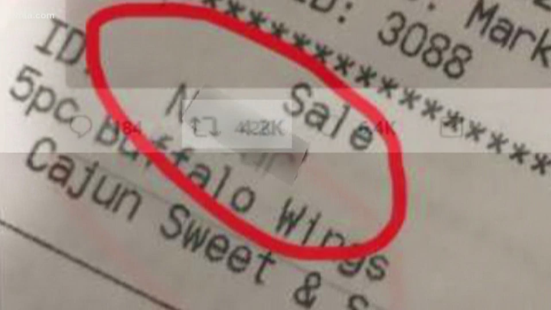 A picture of the receipt has been retweeted thousands of times.
