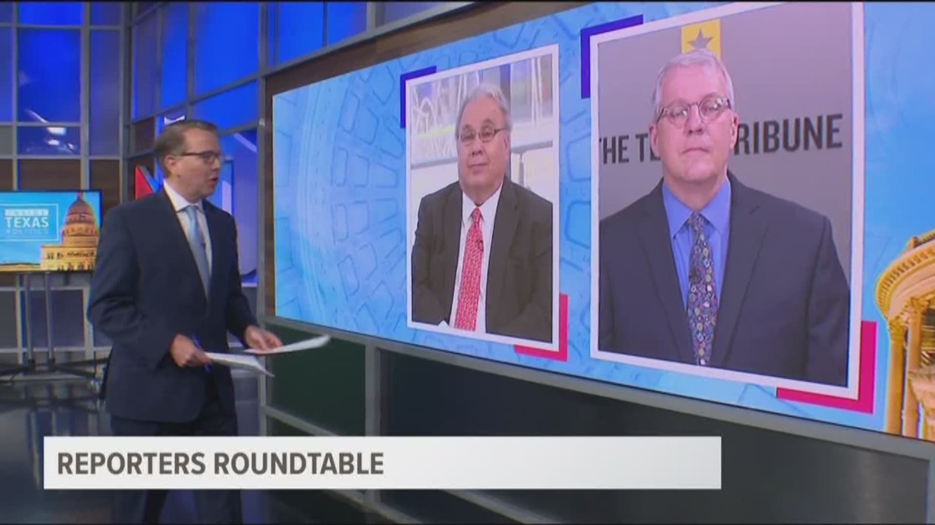 Reporters Roundtable puts the headlines in perspective each week. Ross Ramsey and Bud Kennedy joined host Jason Whitely. Berna Dean Steptoe, WFAA’s political producer was off this week.