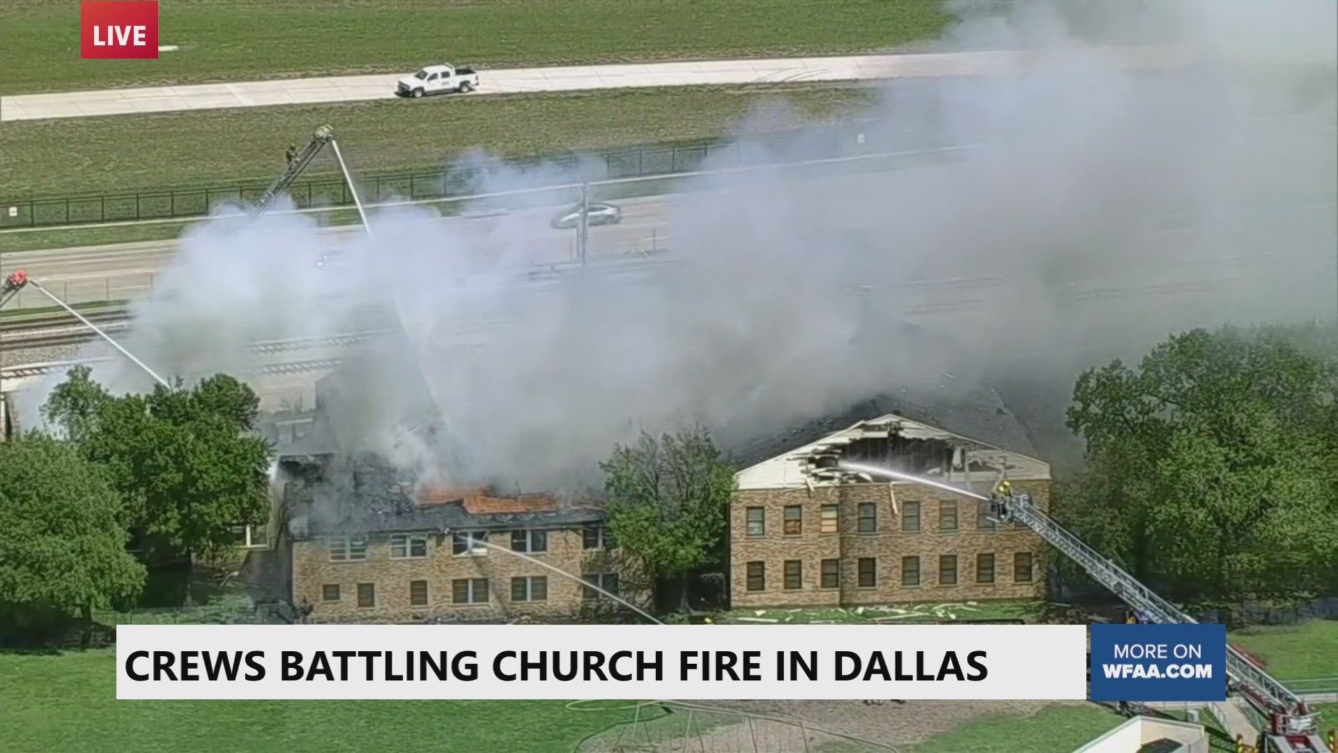 Dallas firefighters were battling a massive fire at a church near Love Field Airport on Tuesday afternoon. This is near Denton Drive and Bombay Avenue.