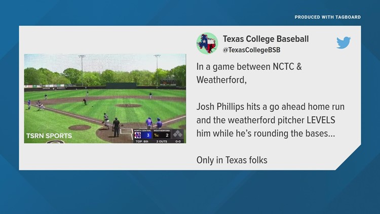 'This is madness': Texas college baseball player tackled by pitcher, as he was running bases after hitting home run