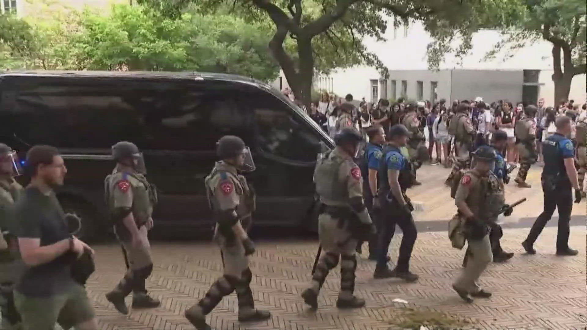 Pro-Palestinian protestors have been clashing with Texas DPS officers for several hours Wednesday.