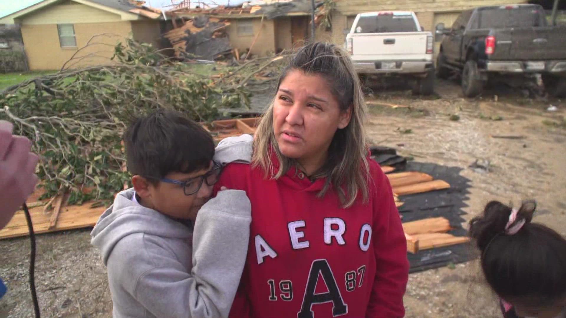 WFAA's Sean Giggy spoke with a woman whose family survived a tornado near Decatur in Wise County.