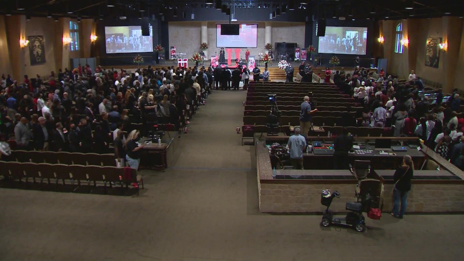 Family, friends and fellow Utah football players gathered at the Family Cathedral of Praise in Mesquite to say goodbye to the 21-year-old star.